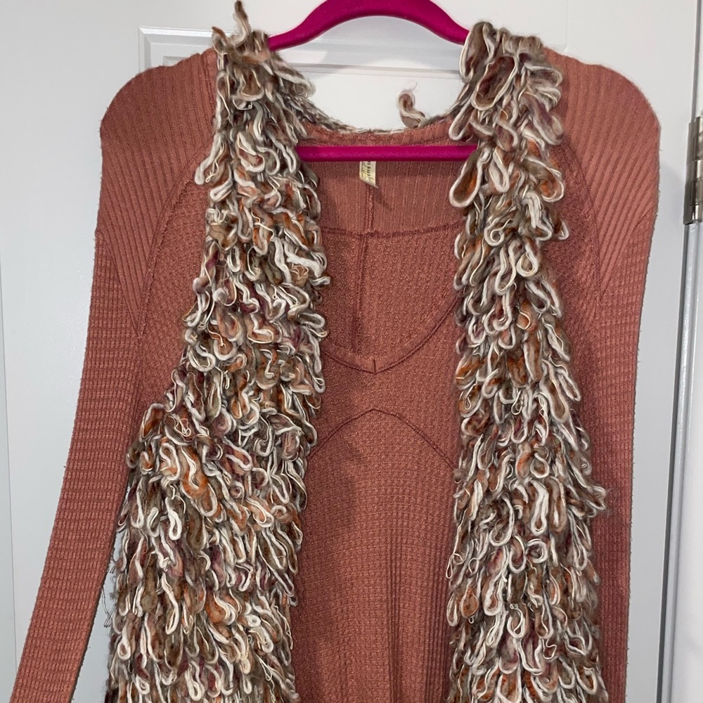 free people top + anthropolgie yarn vest